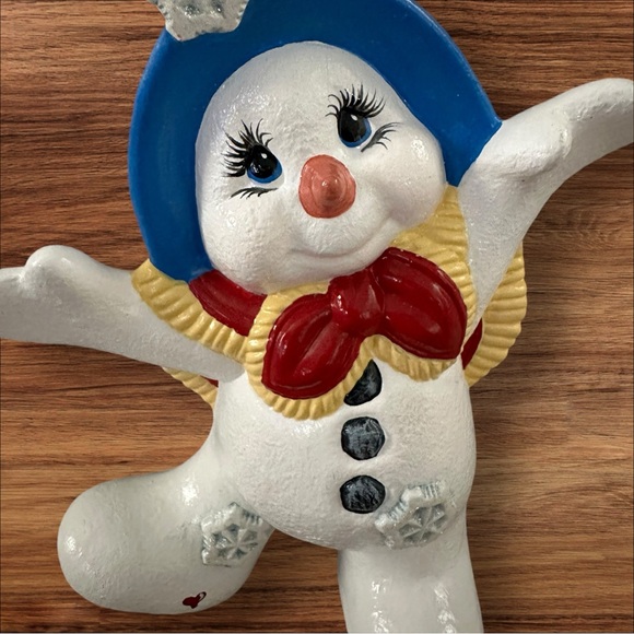 Pair of Ceramic Hand Painted Christmas Snow People Holiday Decor. Super Cute! - Picture 7 of 12